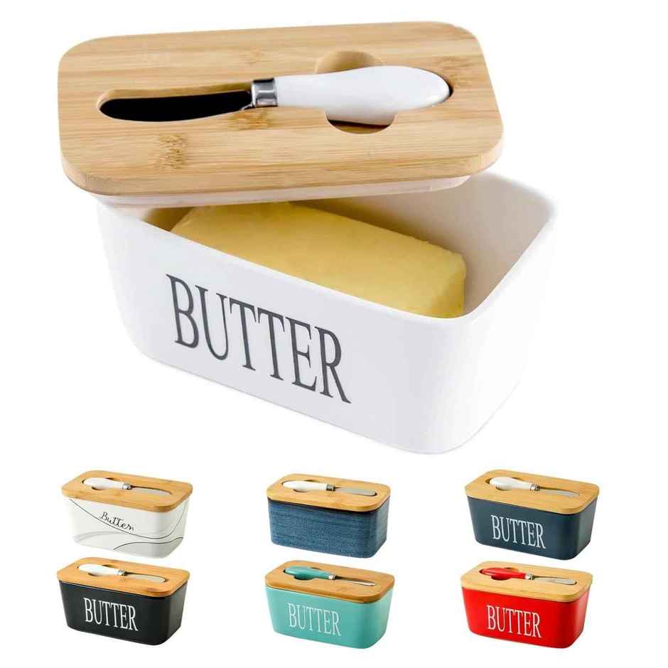 DALUCI Ceramic Butter Dish Airtight Keeper With Lid For East West Coast Butter