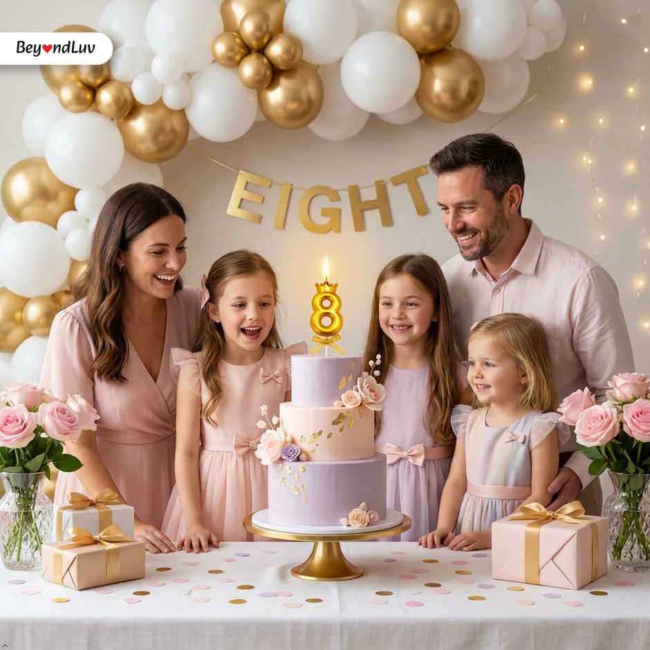 BeyondLuv Candles for Kids Birthday Party 8 Golden Number Candle With Crown
