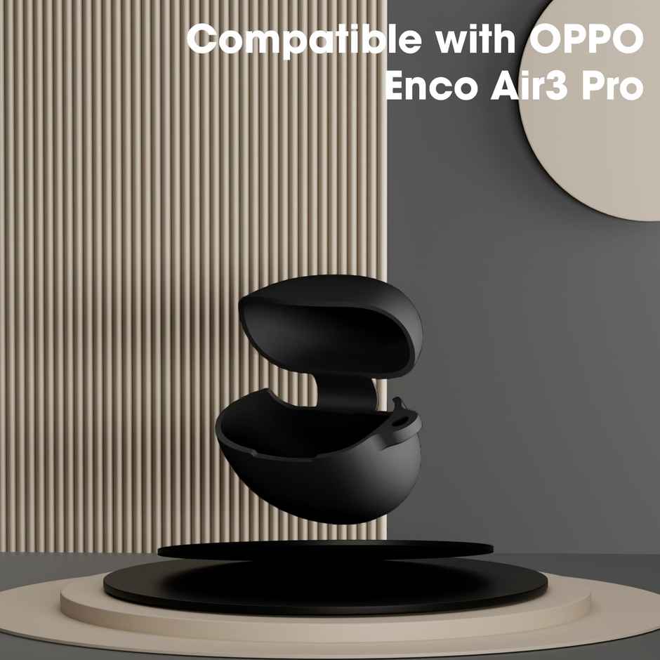 Sounce TWS-Silicone Earphone Case Cover for Oppo Enco Air3 Pro | With Keychain | Black