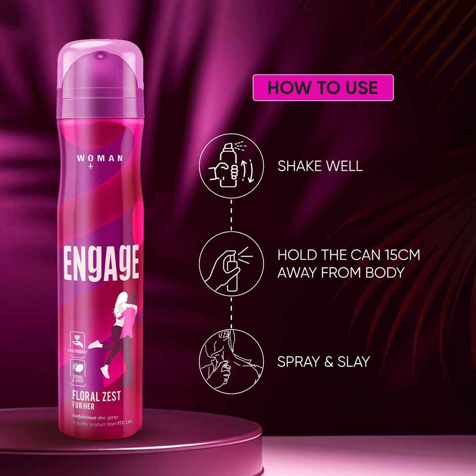 Engage Floral Zest Deodorant for Women, Citrus & Floral, Skin Friendly