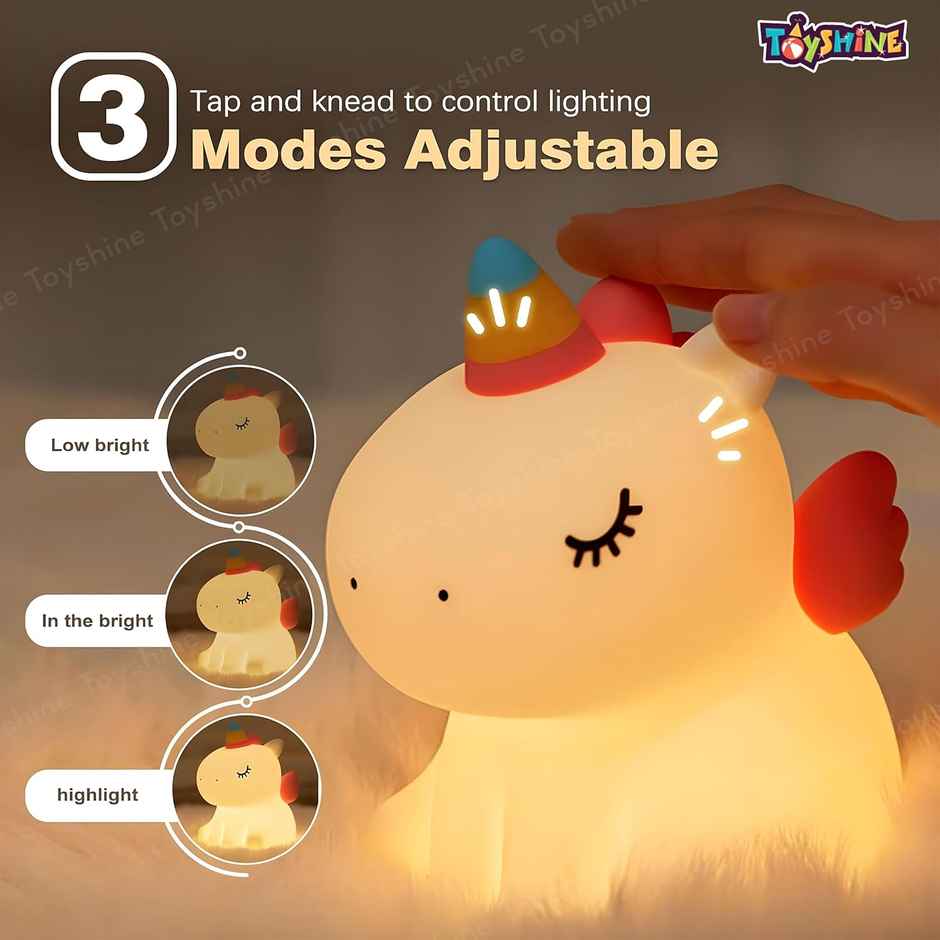 Toyshine Cute Sitting Unicorn Night Light Squishy Silicone 3 Level Dimmable Led Rechargeable