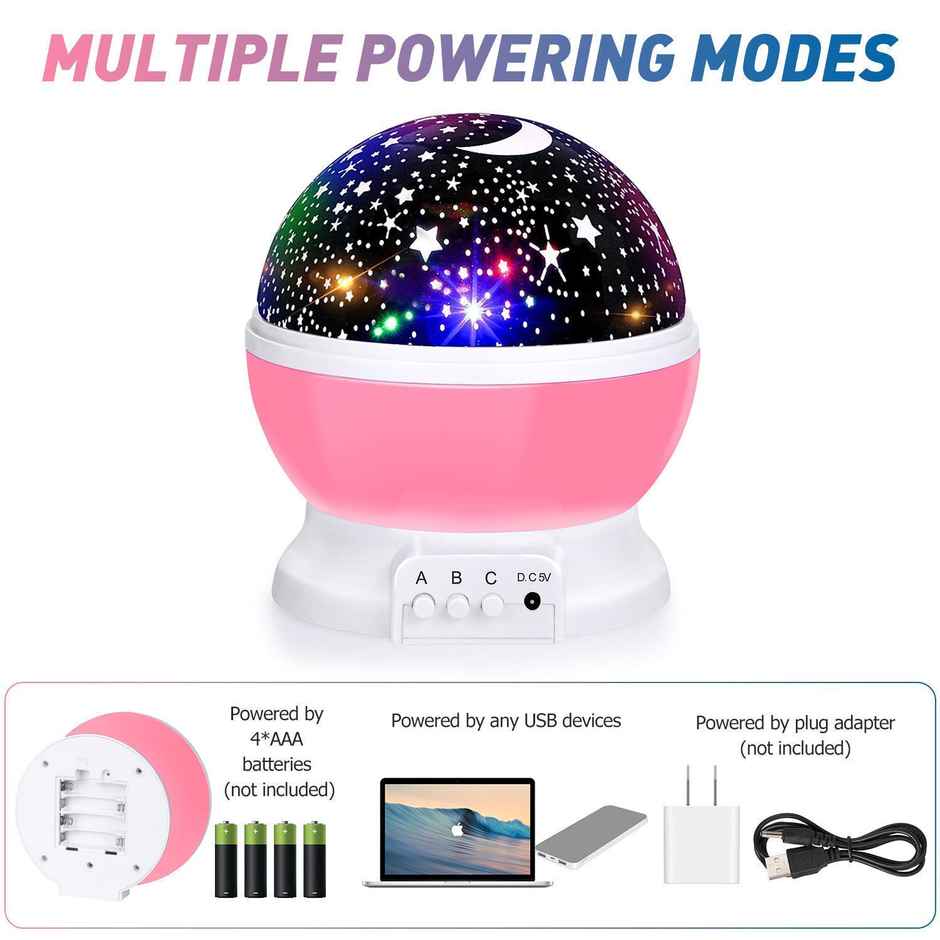 Toyshine Star Moon Night Light Projector with 12 Color Modes, 360 Degree Rotating Lamp for Kids