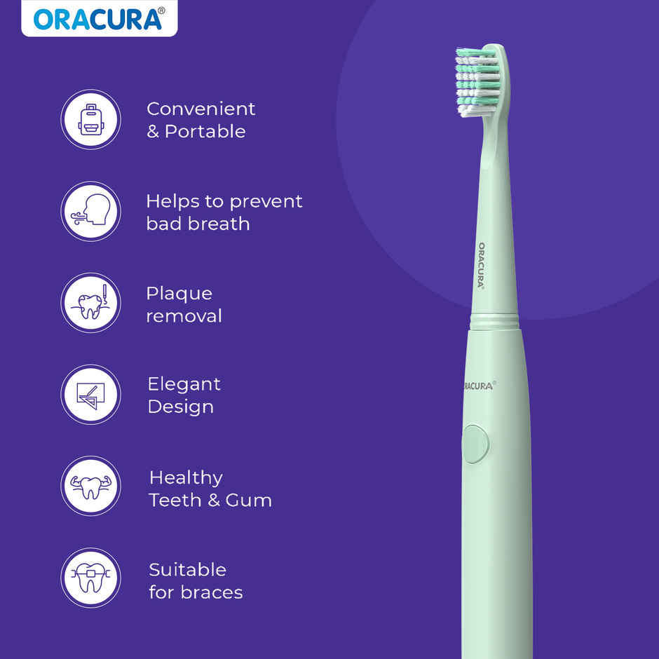 Oracura Sb100 Sonic Lite Battery Operated Electric Toothbrush Green