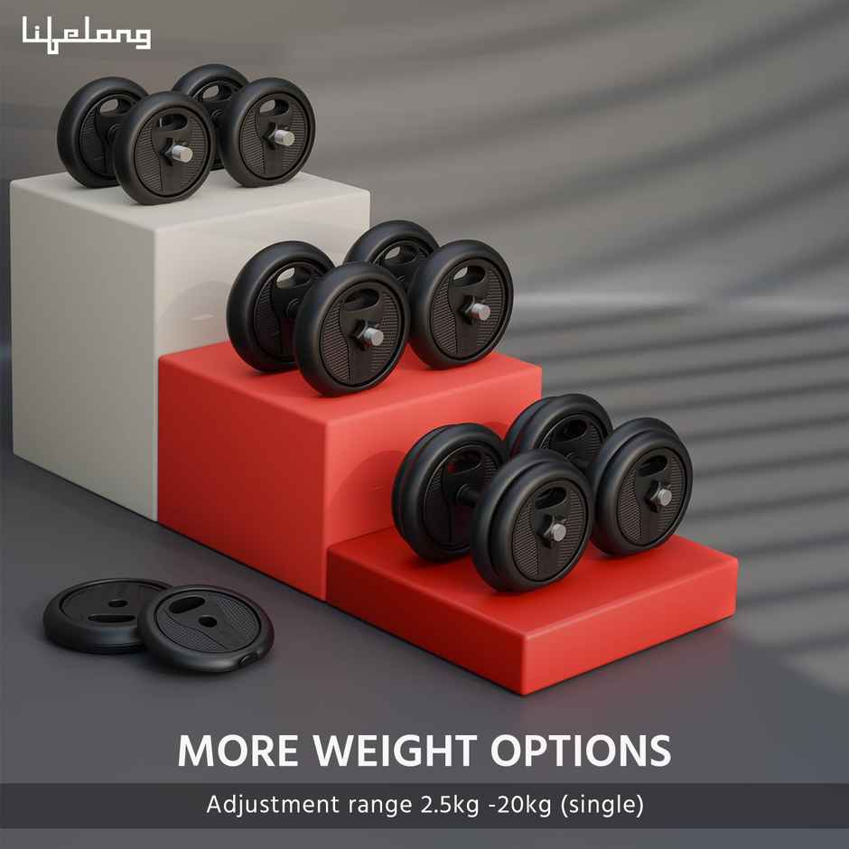 Lifelong 10kg PVC Home Gym Set with Dumbbells & Rods for Workout