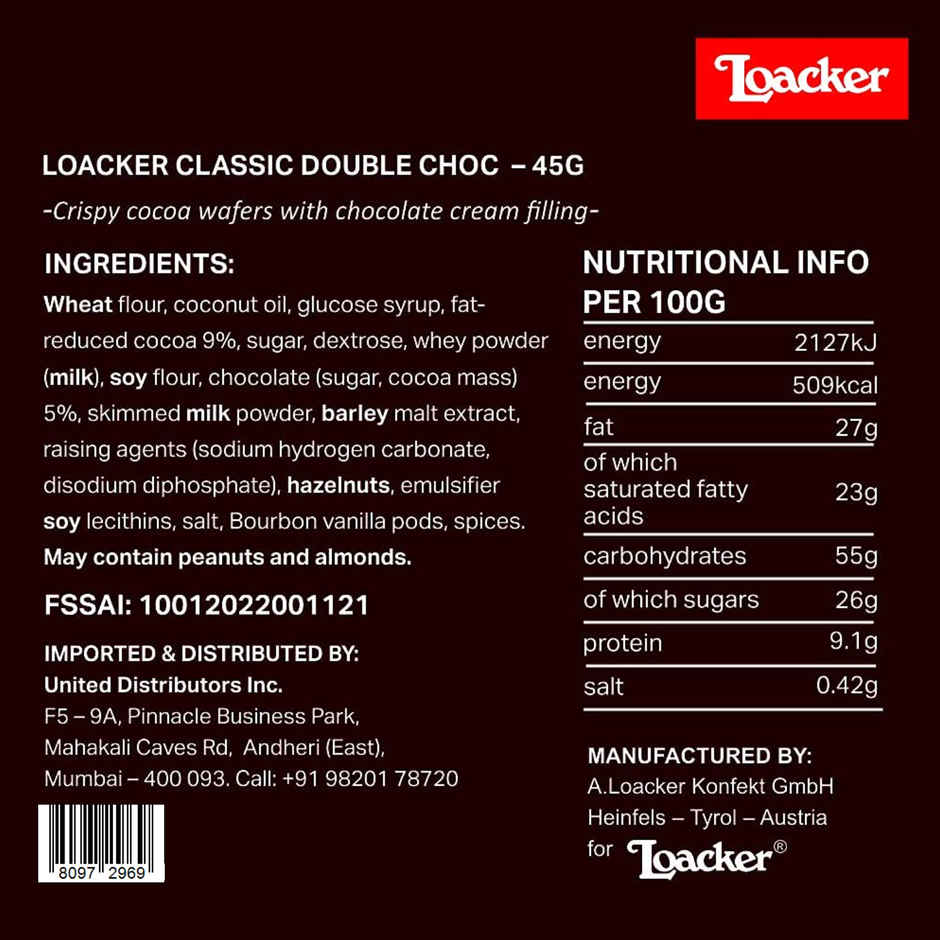 Loacker Classic Double Choc Crispy Cocoa Wafer