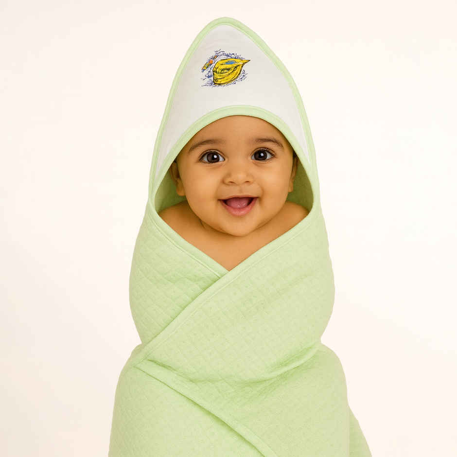 Moms Home Ultra Soft Cotton Baby Hooded Towel - Green - 70X70 Cm ( 0-3 Months )
