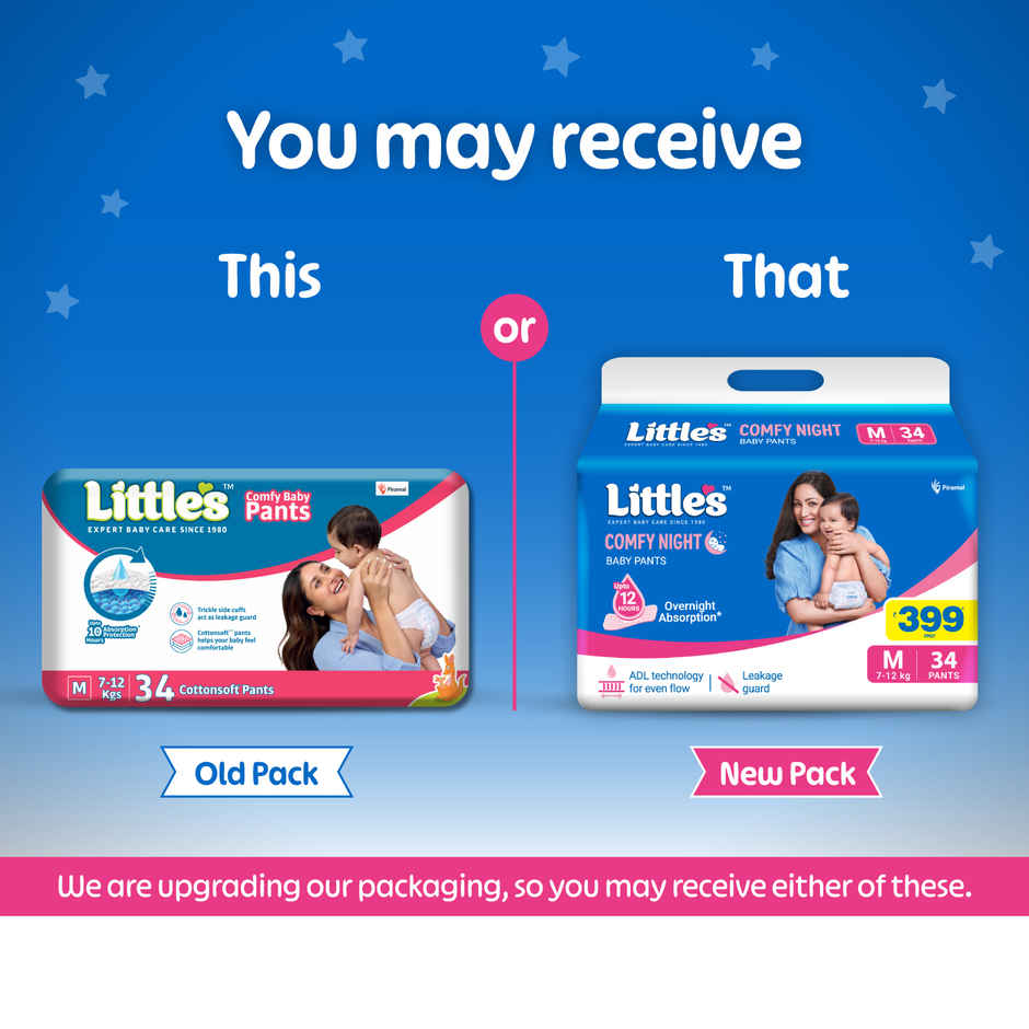 Littles Baby Diapers Medium Pant Style Diaper | M | 34 pcs