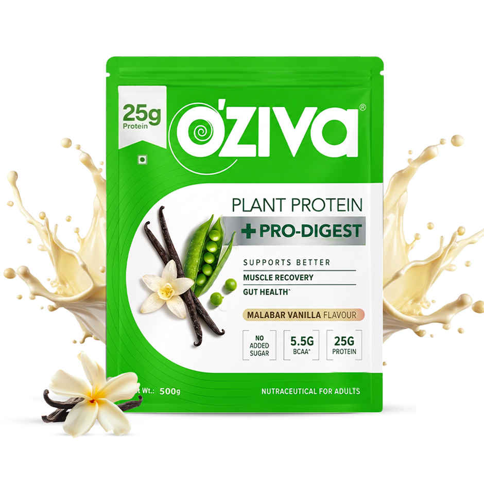 Oziva Bioactive Plant Protein Powder , 25g Protein | 5.5g Bcaa | Sugar Free - Malabar Vanilla
