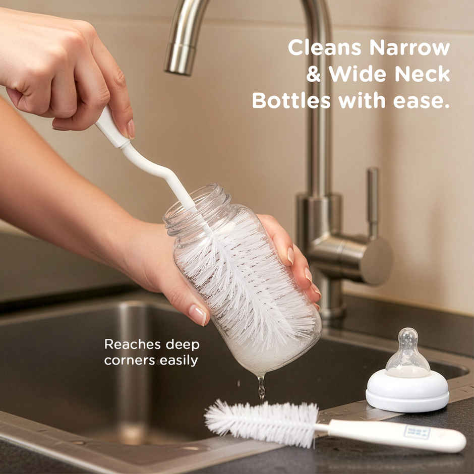 Mee Mee Bottle and Nipple Cleaning Brush | 360-degree Rotary Handle | White