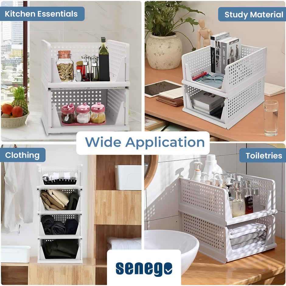 Senego Folding Wardrobe Clothes Organizer - Pack of 2, Stackable (White)