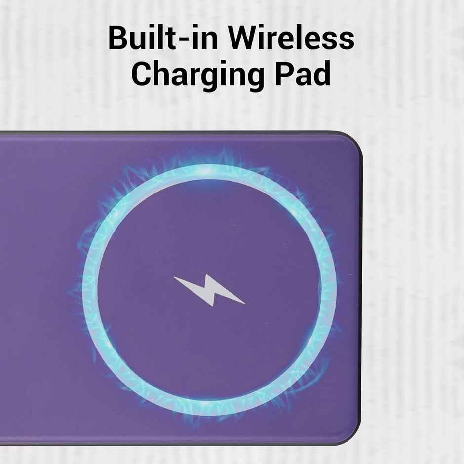 Zebronics MW65 Wireless Power Bank, 10000 mAh, Rapid Charge, Wireless Charging Pad, Type C PD (FUN PURPLE)