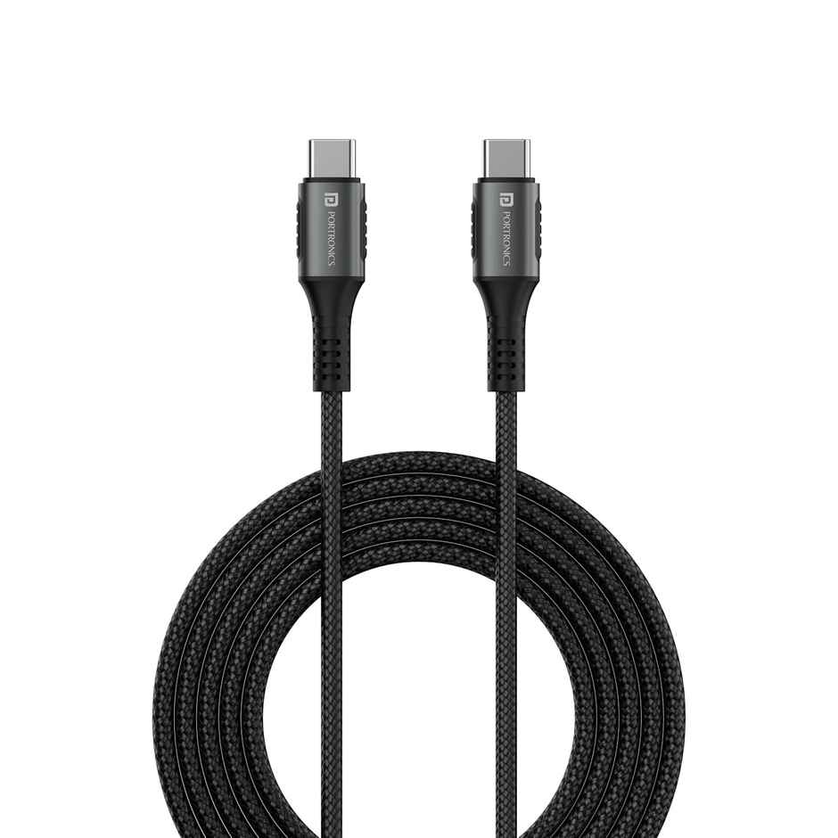 Portronics Konnect 240C 240W Futuristic Unbreakable Nylon Braided Type C to Type C Fast (Black)