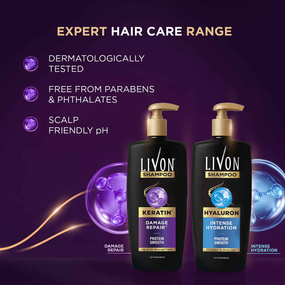 Livon Keratin Shampoo for Women & Men | Repairs Damaged Hair|Smooth & 5x Stronger Hair|No Parabens