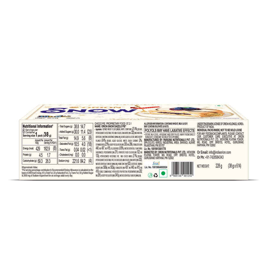 Orion Blueberry Snow Dazzle Pie | Soft White Cake