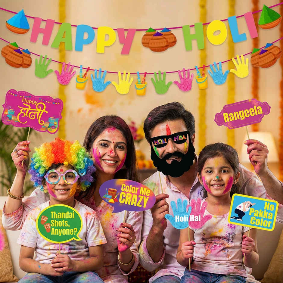 Holi Party Decoration Items Happy Holi Banner with Photo Booth Props | Party Propz