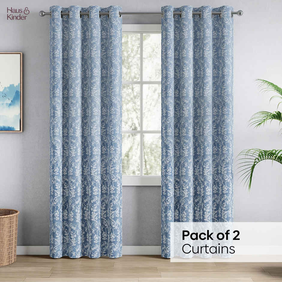 Haus & Kinder Polyester Jacquard Evening Grace Door Curtain | Blue