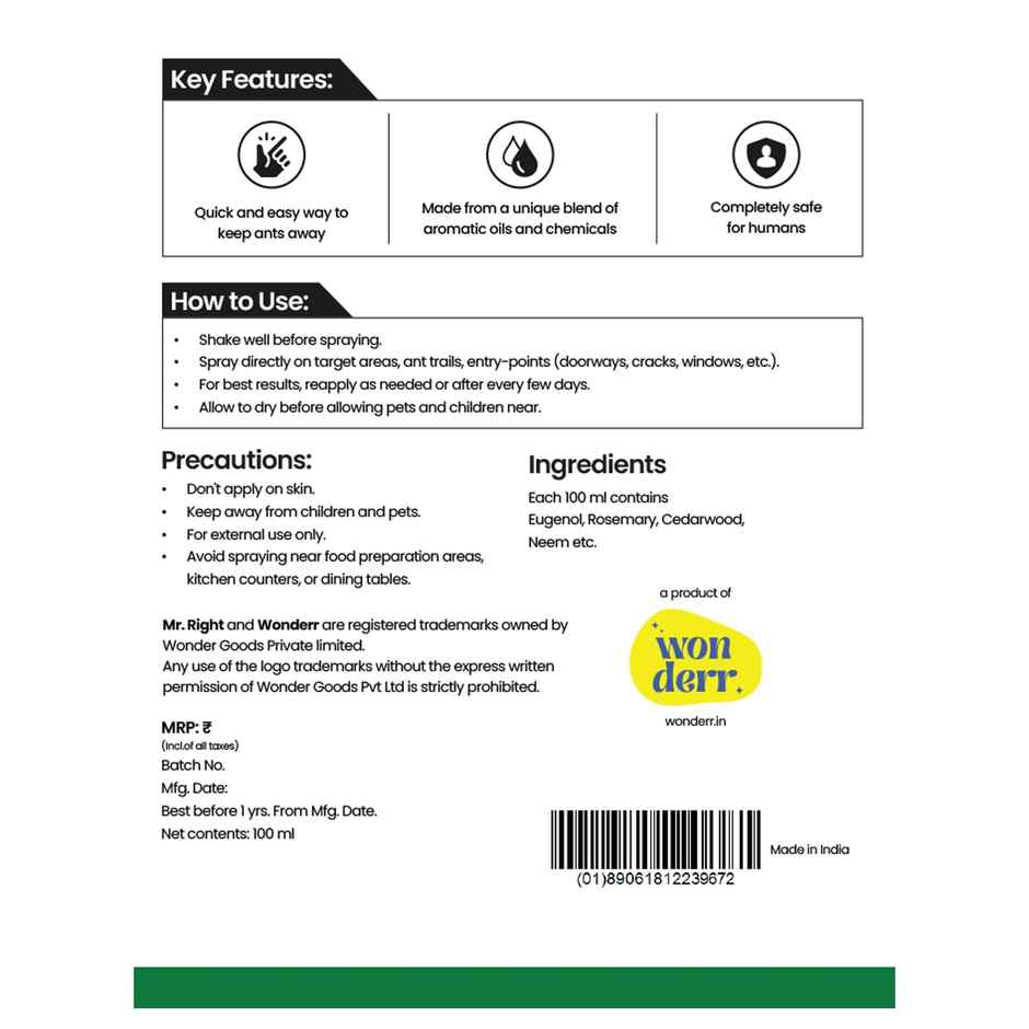 Mr. Right Herbal Ant Repellent Spray for Home | Chemical Free