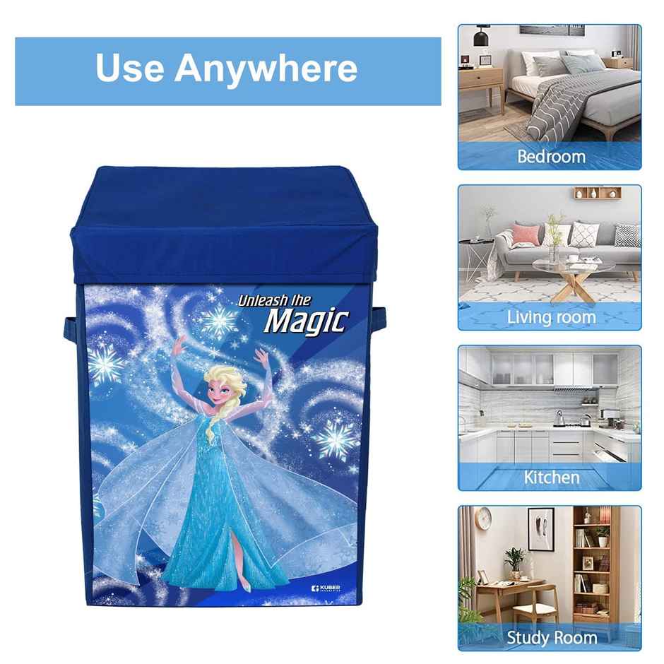 Kuber Industries Foldable Laundry Basket with Lid | Disney Frozen Print | 60 L | Blue