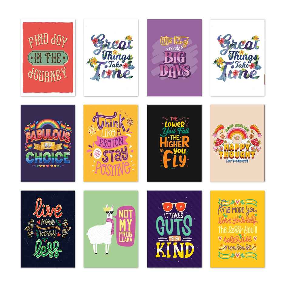 Paper Plane Design Good Vibes Inpiratinal Quotes Wall Posters | Set Of 12 | Size 29 x 21 cm | D6