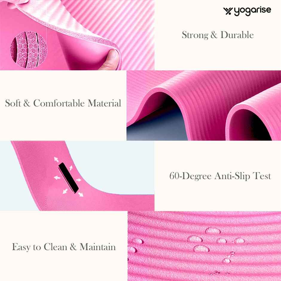 Yogarise 13mm NBR Yogamat with Bag, Pink