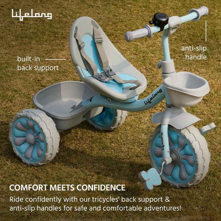 Lifelong Kids Tricycle 2-5 Years | EVA Wheels, Bell & Toy Basket | Blue