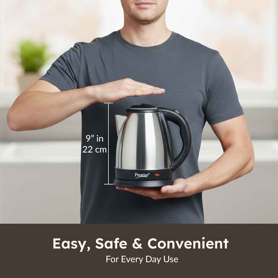 Prestige 1.5L PKOSS SS Electric Kettle, 1350 Watts, Elegant Design,Black, 1Y Warranty, ISI Certified