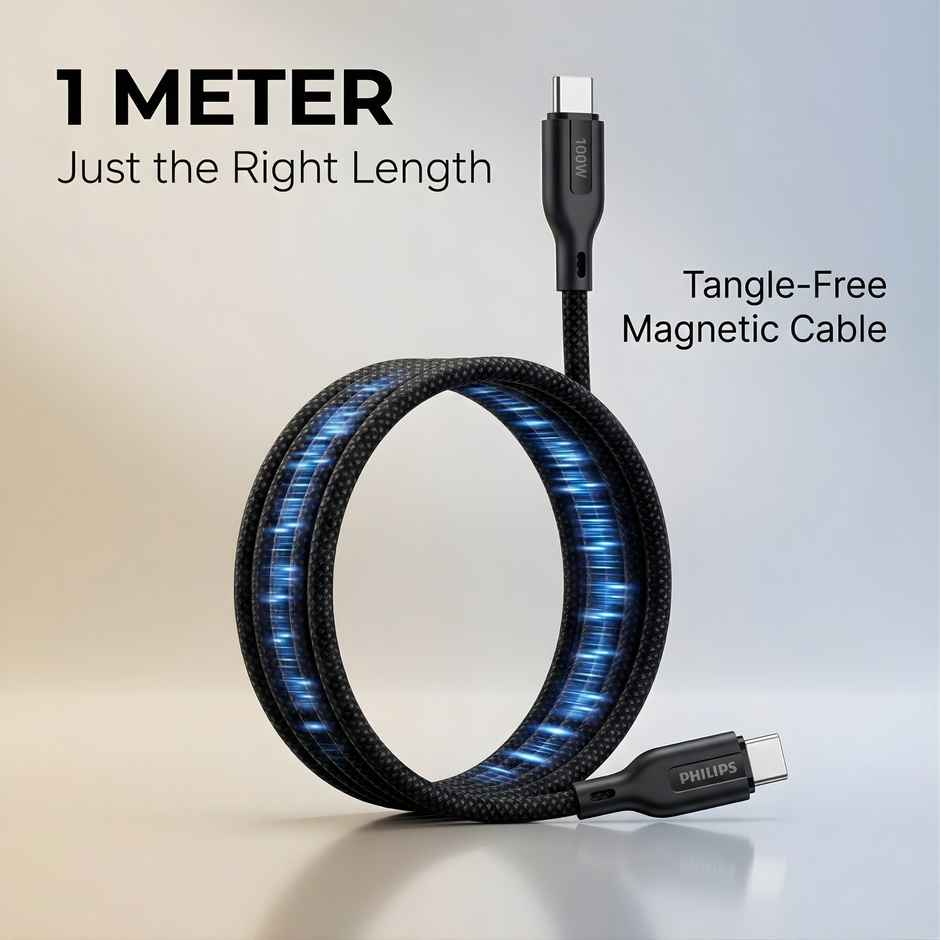Philips DLC7130CB/94 100W Magnetic USB Type-C to Type-C Fast Charging Cable | Nylon Braided 1m