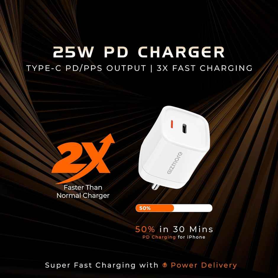 Gizmore Pa625 Super Fast Charging Pd Pps 25W Type C Charger