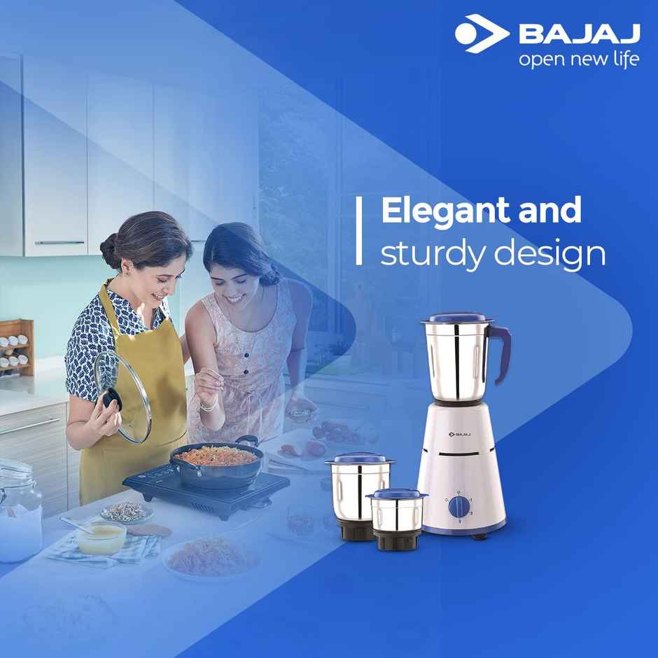 Bajaj Pluto Mixer Grinder | 500 W | 3 Jars - White
