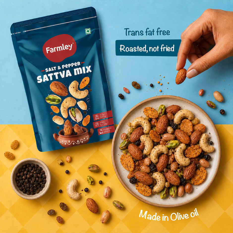 Farmley Satva Mix Dry Fruit Snack | Peanuts | Green Raisins | Almonds | Cashews | Makhana & More
