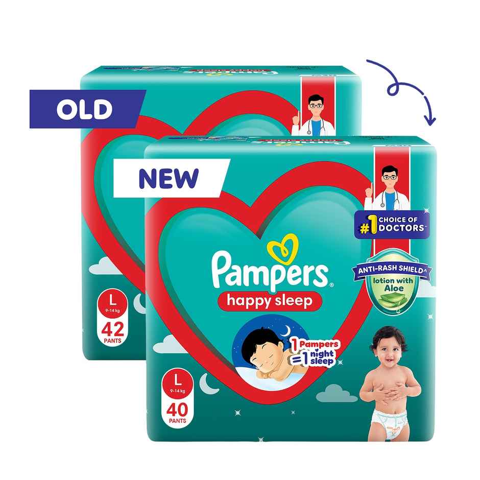 Pampers Happy Sleep Pant Style Baby Diapers | L | 9-14 Kg Diapers Combo
