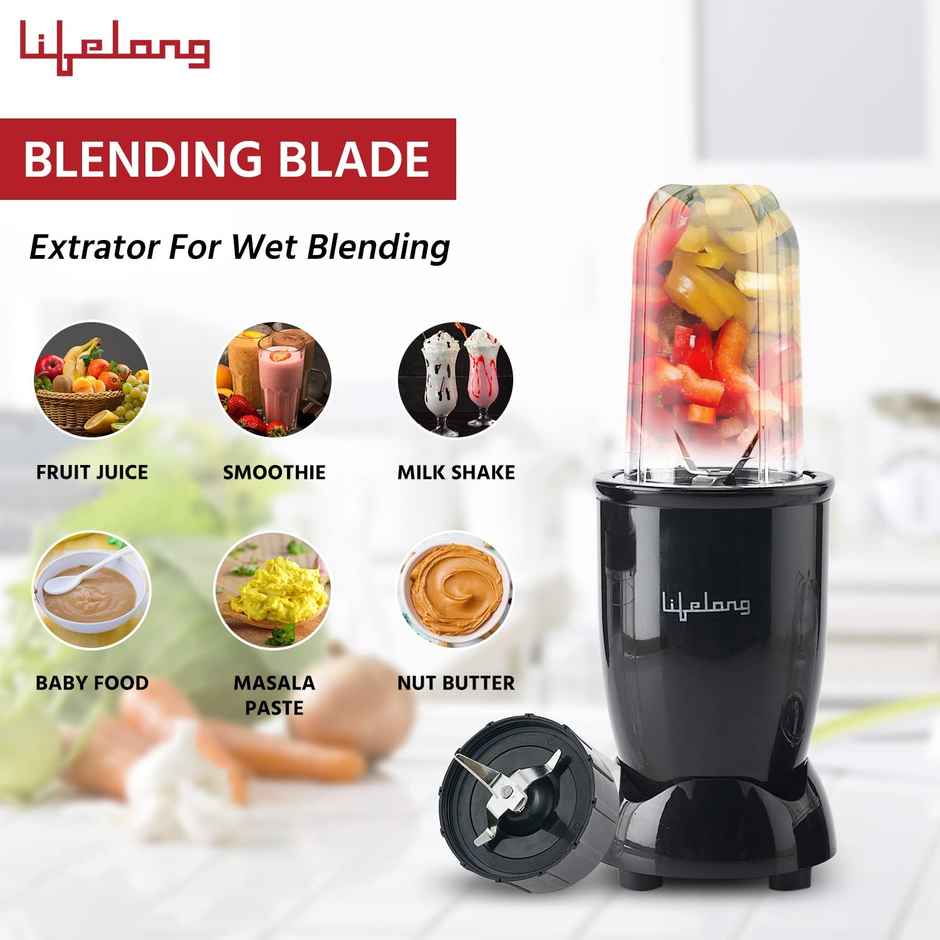 Lifelong Regalia PowerNutri (LLNBB001) Mixer/Grinder/Blender/Shaker, 2 Stainless Steel Blades,2 Unbreakable Jars, 450 W Powerful Copper Motor - Black
