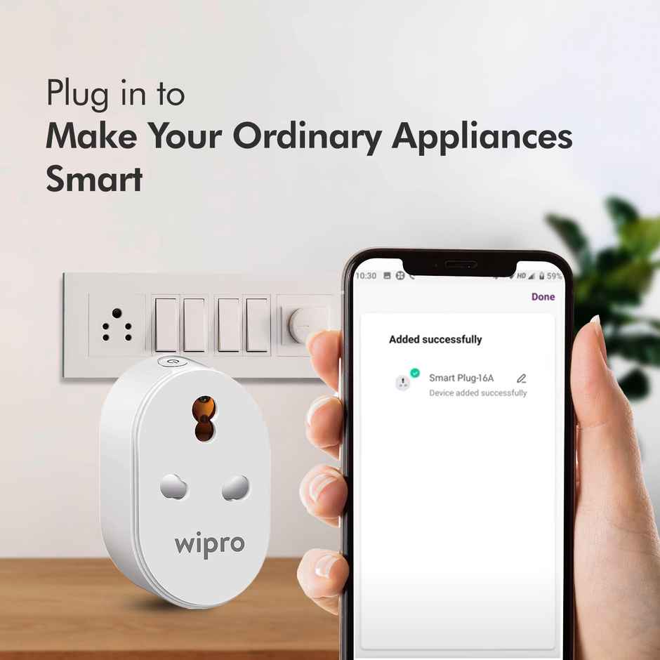 Wipro 16A Wi-Fi Smart Plug with Energy Monitoring (Works with Alexa and Google Assistant)