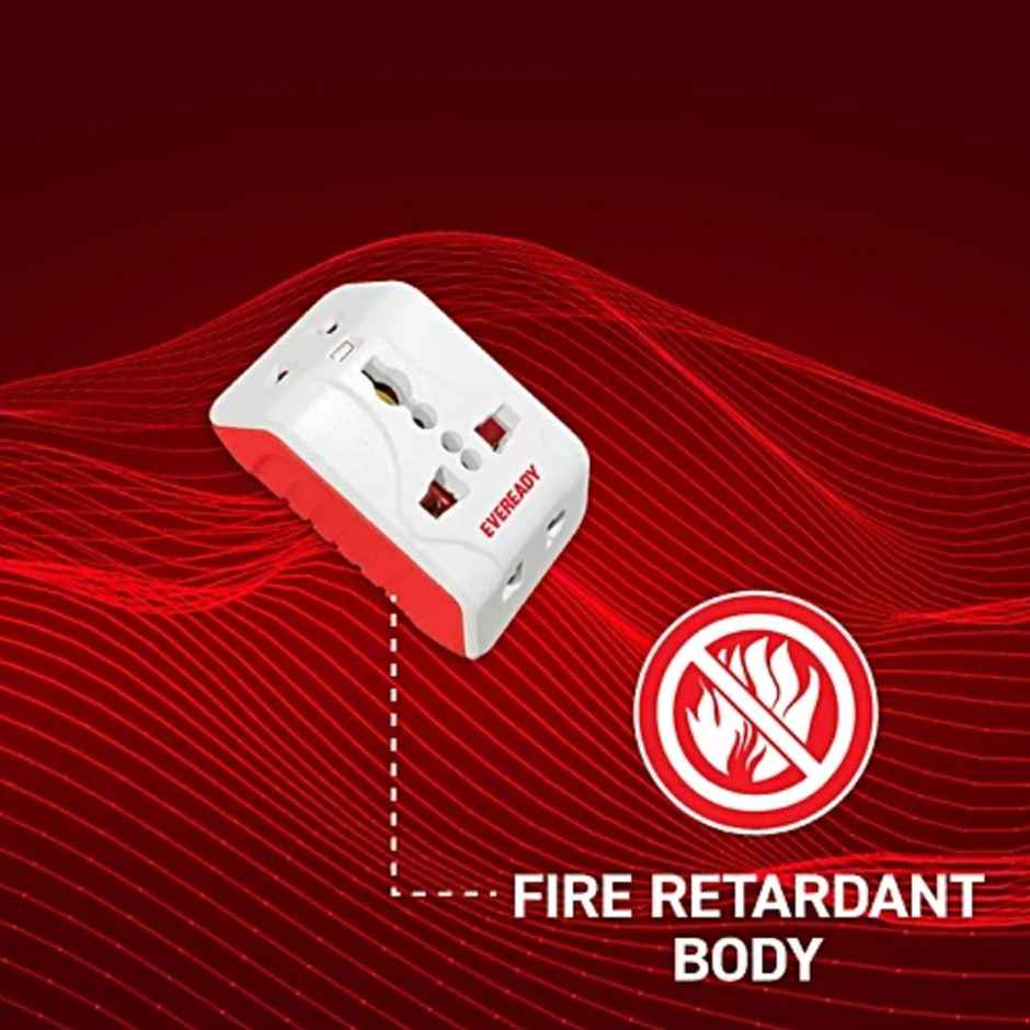 Eveready Everprotect Multi Plug | Fire Retardant Body, 240V, 6A Max, (For Mobile Charging, small appliances) - Red & White