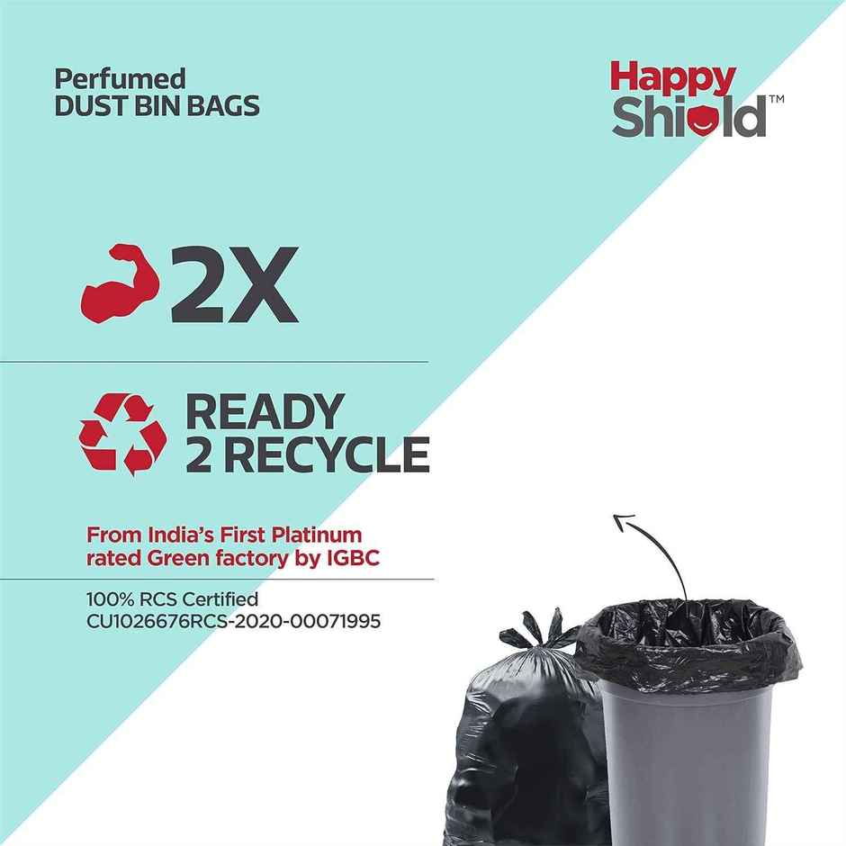 Happy Shield - Perfumed Garbage Bags (180 Pieces), Small (17 X 19 Inches) Pack Of 6 - Black