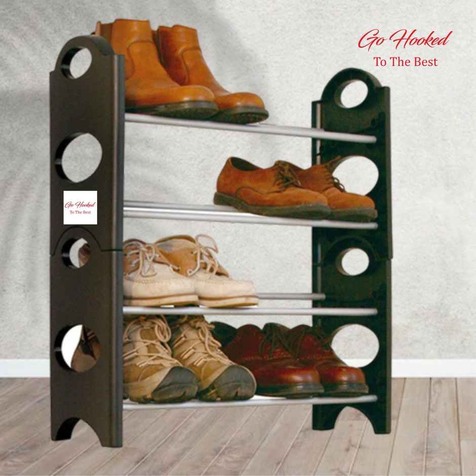 Go Hooked 4 Layer Plastic Shoe Rack | Space Saving Compact Multi Purpose Rack