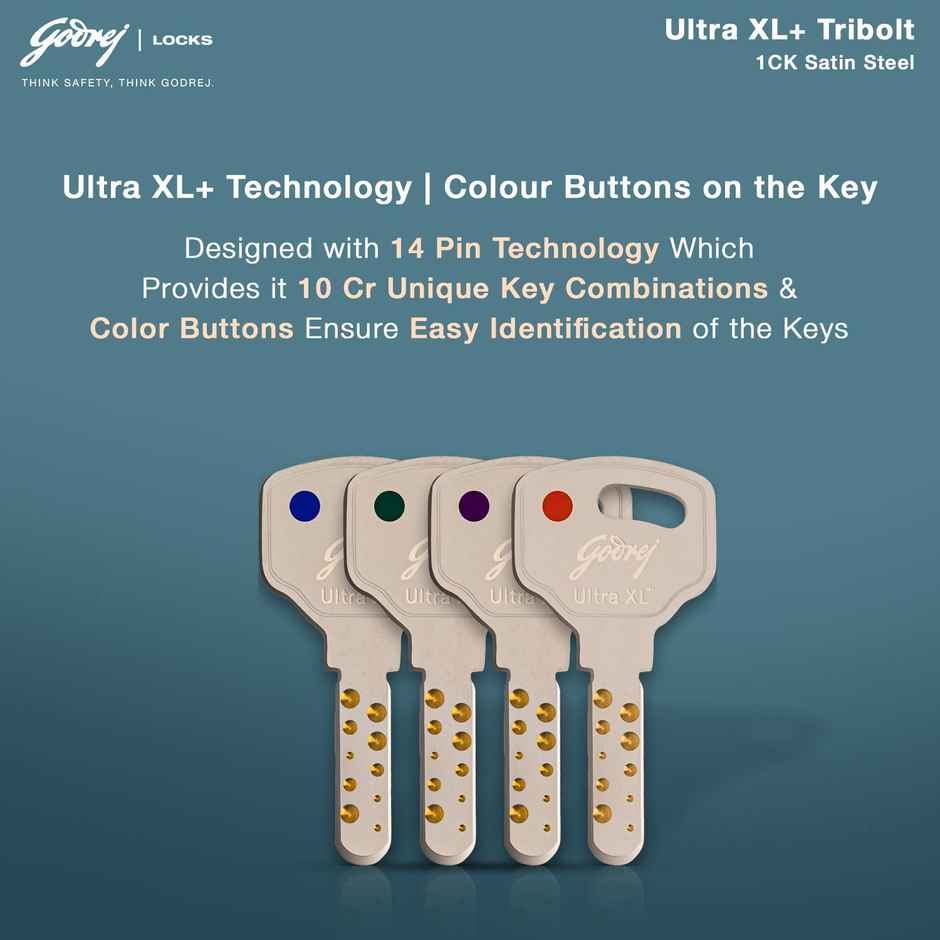 Godrej Rim Lock Tribolt Ultra XL+ 1Ck | Home Main Door | Satin Nickel Finish | 5-Year Warranty