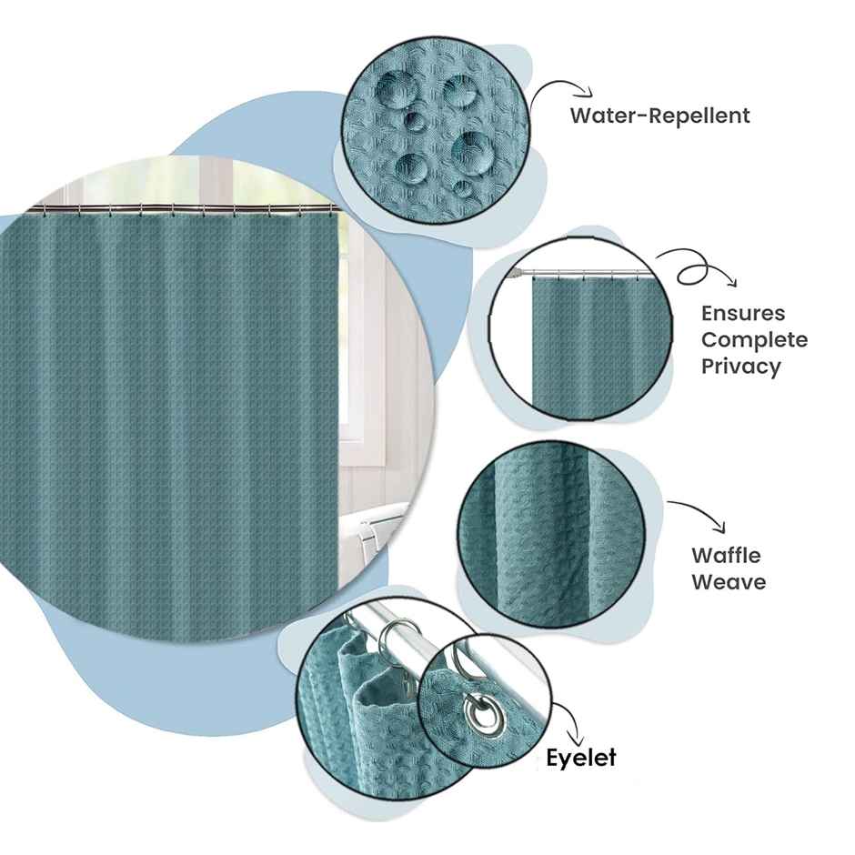 Lushomes Waffle Weave Shower Curtain - Aqua Blue | Thick Fabric | 70 x 72 inch | Rust-Resistant
