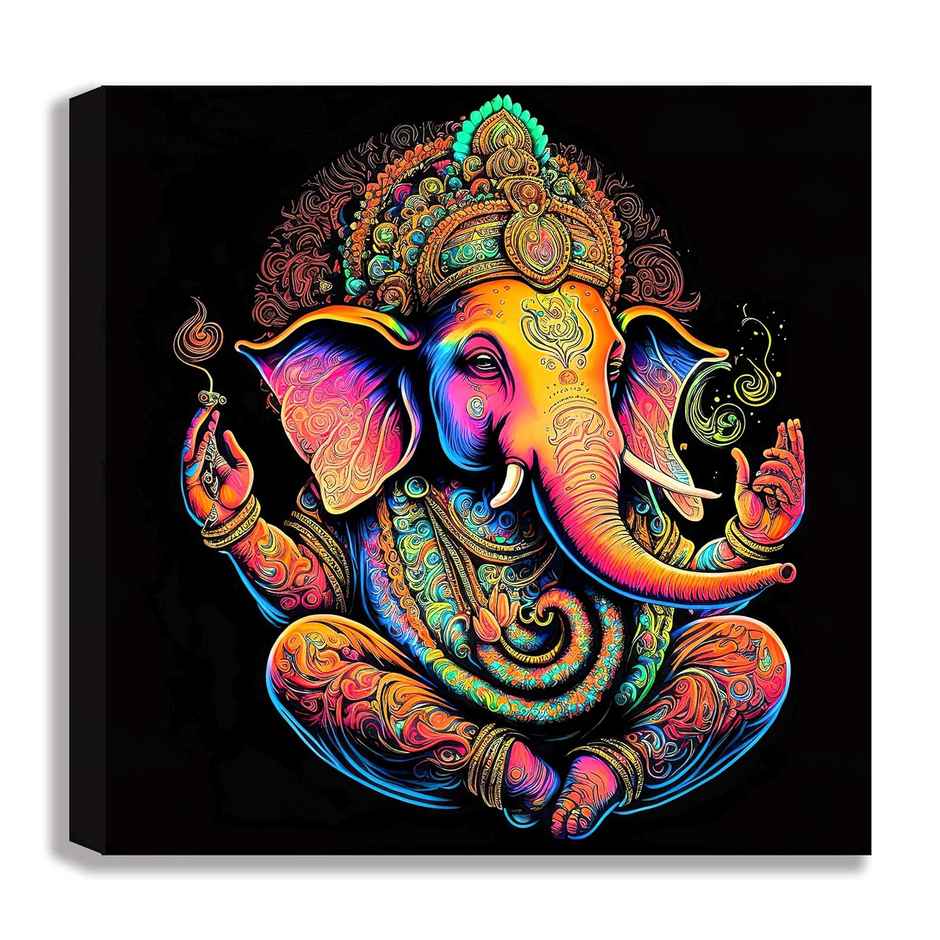 Indianara Lord Ganesha Canvas Painting for wall decoration | 20 x 20 inch - 10413