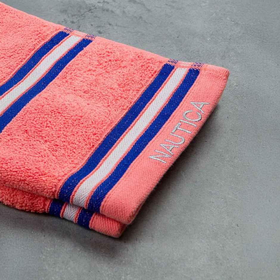 Nautica Super Soft Zero Twist 100% Cotton Towel -1pc Bath Towel | Vintage Crew Stripe Solid-Coral