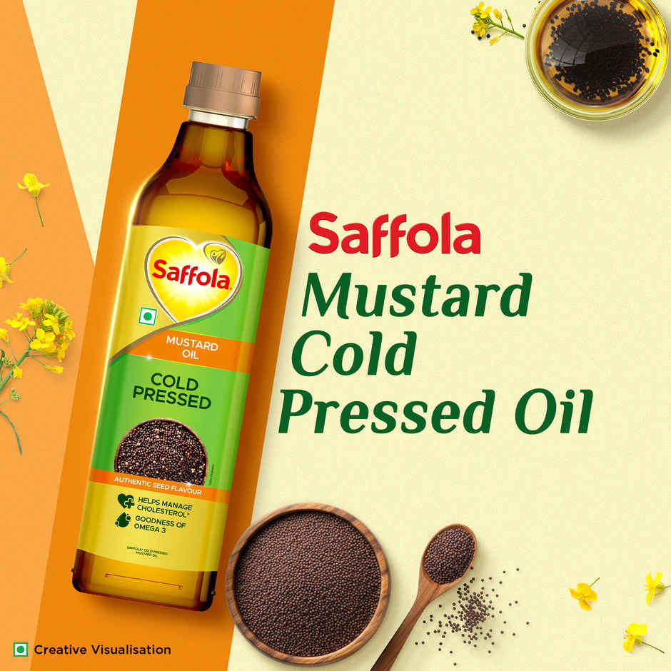 Saffola Cold Pressed Kachi ghani Mustard Oil, 0 trans fat, Unrefined, Chemical free