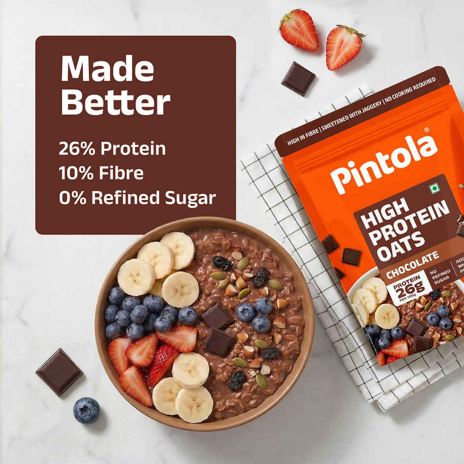 Pintola High Protein Oats Dark Chocolate With Almonds Raisin Pumpkin And Chia Seeds