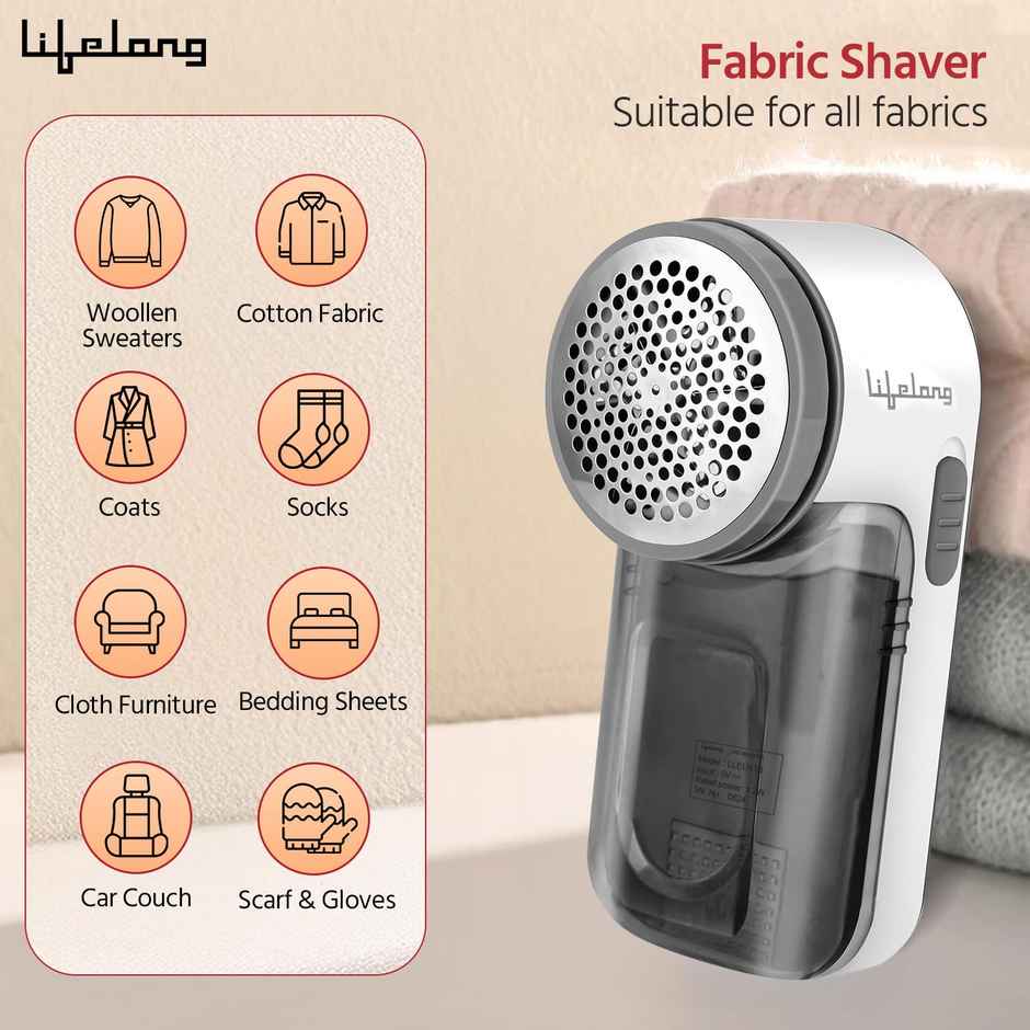 Lifelong LLELR18 (12W)  2-in-1 Lint Remover for Clothes with Brush, Fabric Shaver for Woollen Sweaters, Cotton Clothes, Sofa - Dust & Pet Hair Remover from Clothes - 2 Metre USB - Use with 5V-1A Adapter - Grey