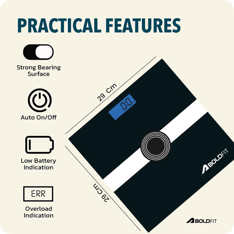 Boldfit Weight Machine for Body Weight Weighing | Digital Large LCD Display - Black | Paramount