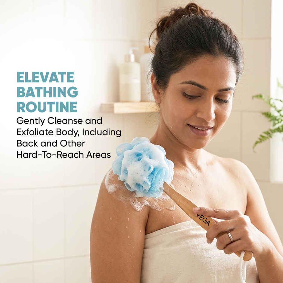 VEGA Soft Bristle Bath Brush With Ergonomic Handle | Plastic | Color May Vary