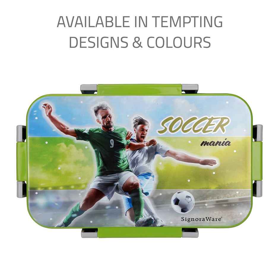 SignoraWare Nugget Printed Steel Lunch Box | 700ml+130ml | Kids Box | Airtight | Leakproof | Green