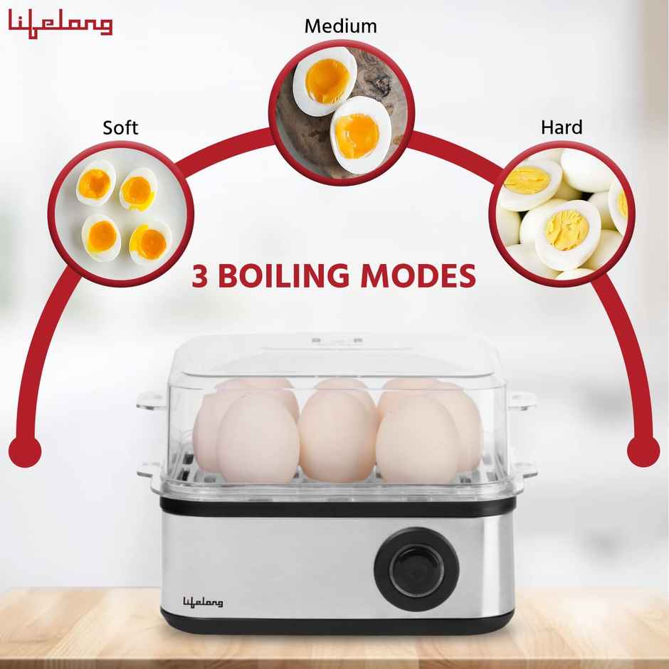 Lifelong 2-in1 Egg Boiler and Poacher, 500-Watt, Boil 8 eggs, Poach 4 eggs, Easy to clean| 3 Boiling Modes, Stainless Steel Body and Heating Plate, Automatic Turn-Off