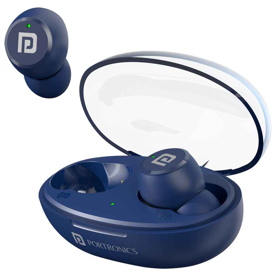 Portronics Harmonics Twins S13 in Ear TWS Earbuds with Mic, 24H Playtime, Game/Music Mode, Touch Control, 8mm Driver, Bluetooth 5.3v,IPX5 Water Resistance, Type C Fast Charging - Blue