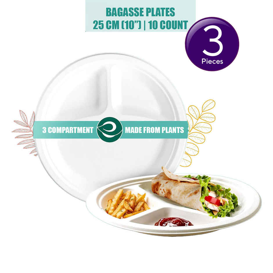 Eco Soul 10 Inch Round | 10 Count | 3CP Disposable Plate Combo 