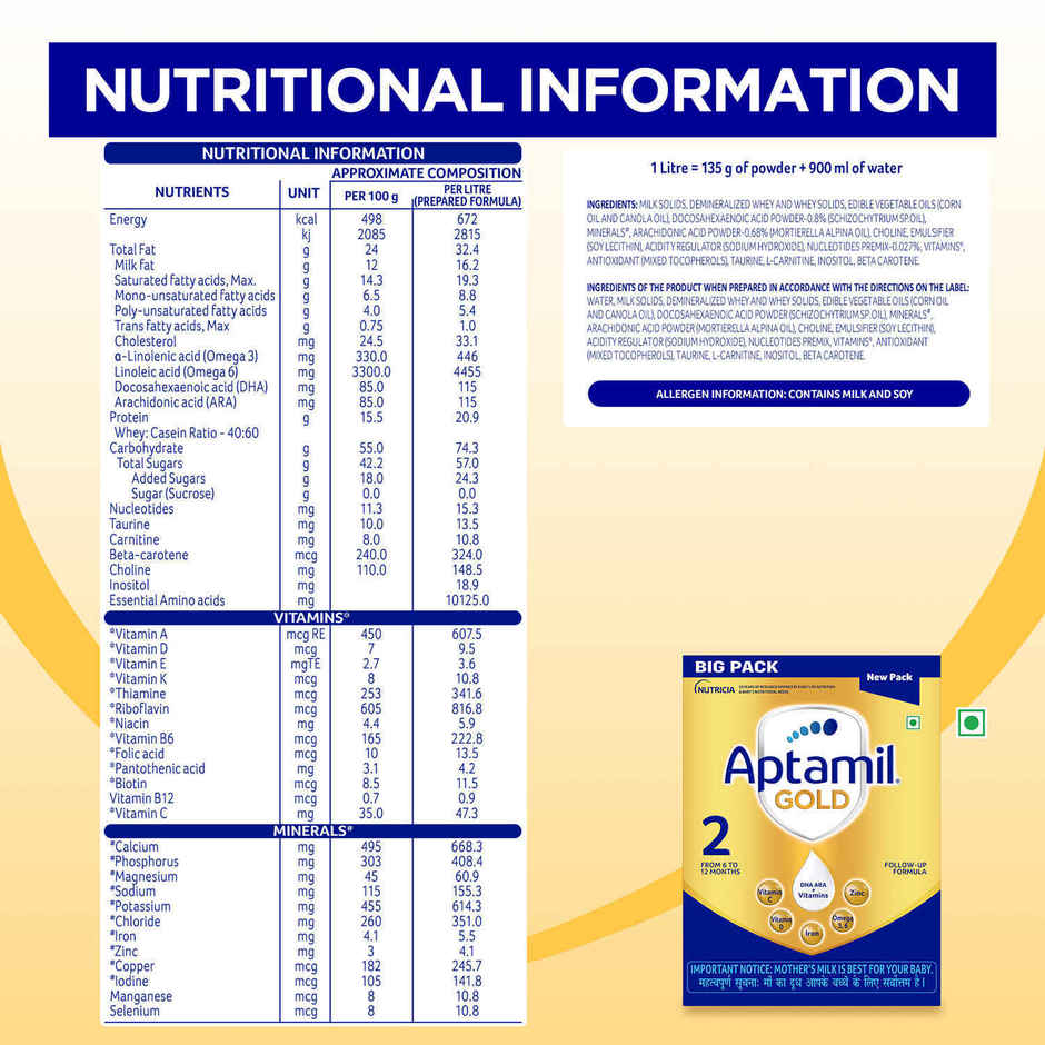 Aptamil Gold 2 Follow up Infant Formula Powder | Stage 2 | After 6 months